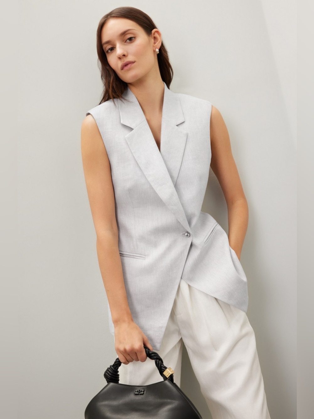 Sleeveless Light Gray Tailored Blazer Vest